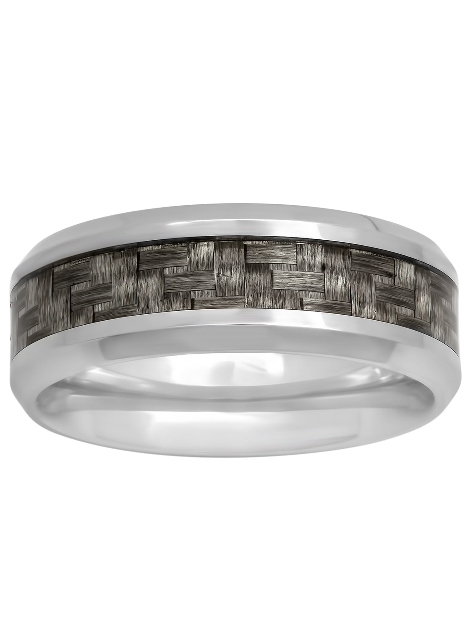 Men s Stainless Steel 8MM Gray Carbon Fiber Wedding Band Mens