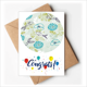 thumbnail image 1 of Peces animales hojas flor azul Sobre de la Carta de felicitación de la tarjeta de matrimonio, 1 of 4