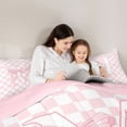 thumbnail image 4 of Manfei Cute Initial M Queen Comforter Set,Pretty Checkerboard Bownot Comforter Sets Queen,Pink,Pink Reversible,3-Piece,1 Comforter and 2 Pillowcases, 4 of 7