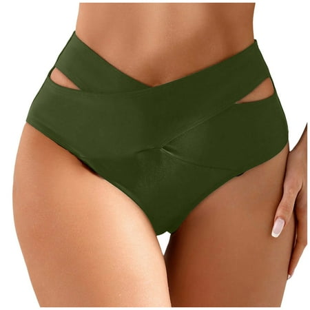 Jdkau Womens Bikini Bottoms High Waisted Bikini Bottoms Sexy V Cut Bathing Suit Bottom Hollow Out High Leg Bikini BottomsAG M