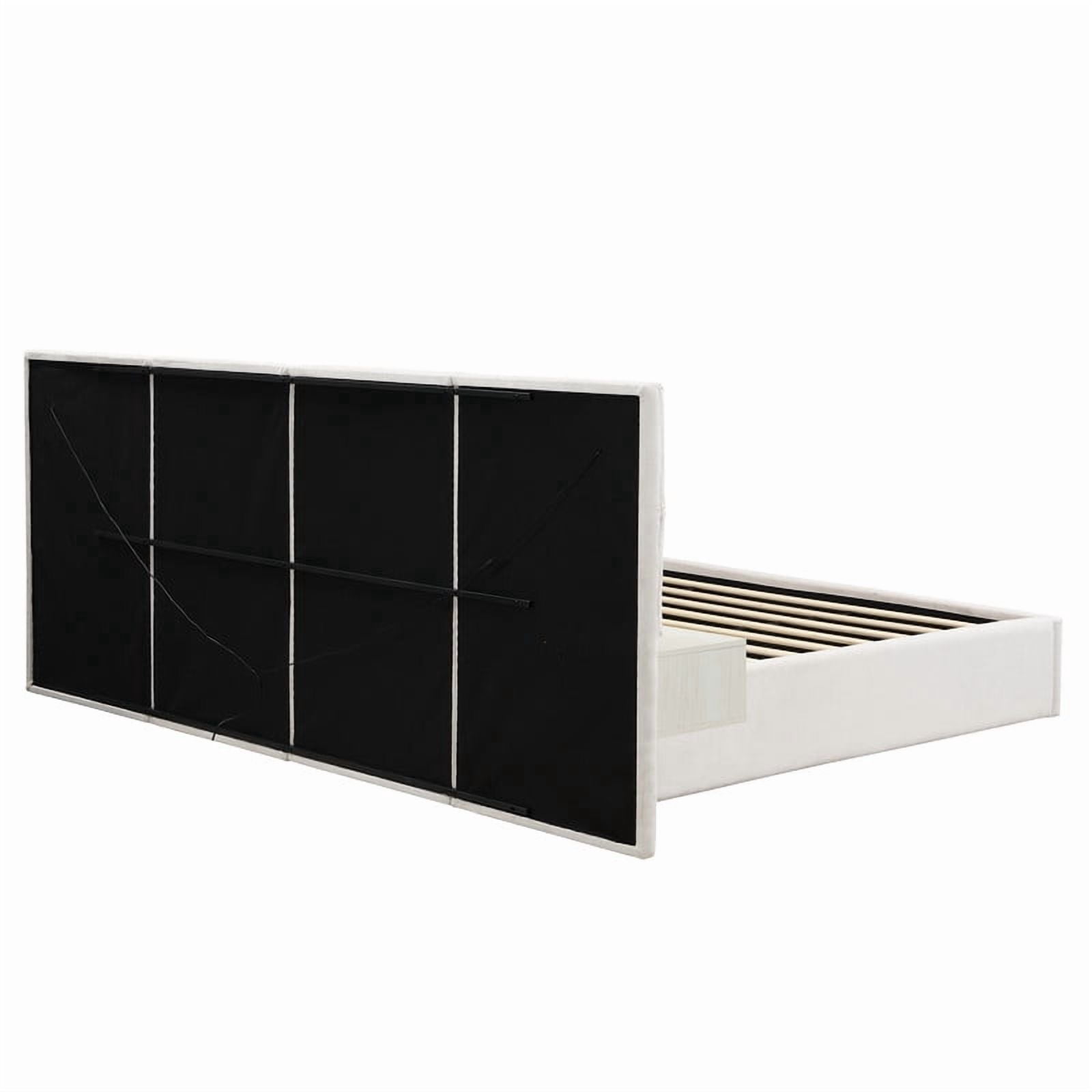 King Size Upholstered Bed Frame with 2 Reading Lights on Large Headboard, Storage Platform Bed Frame with 2 Open Shelves