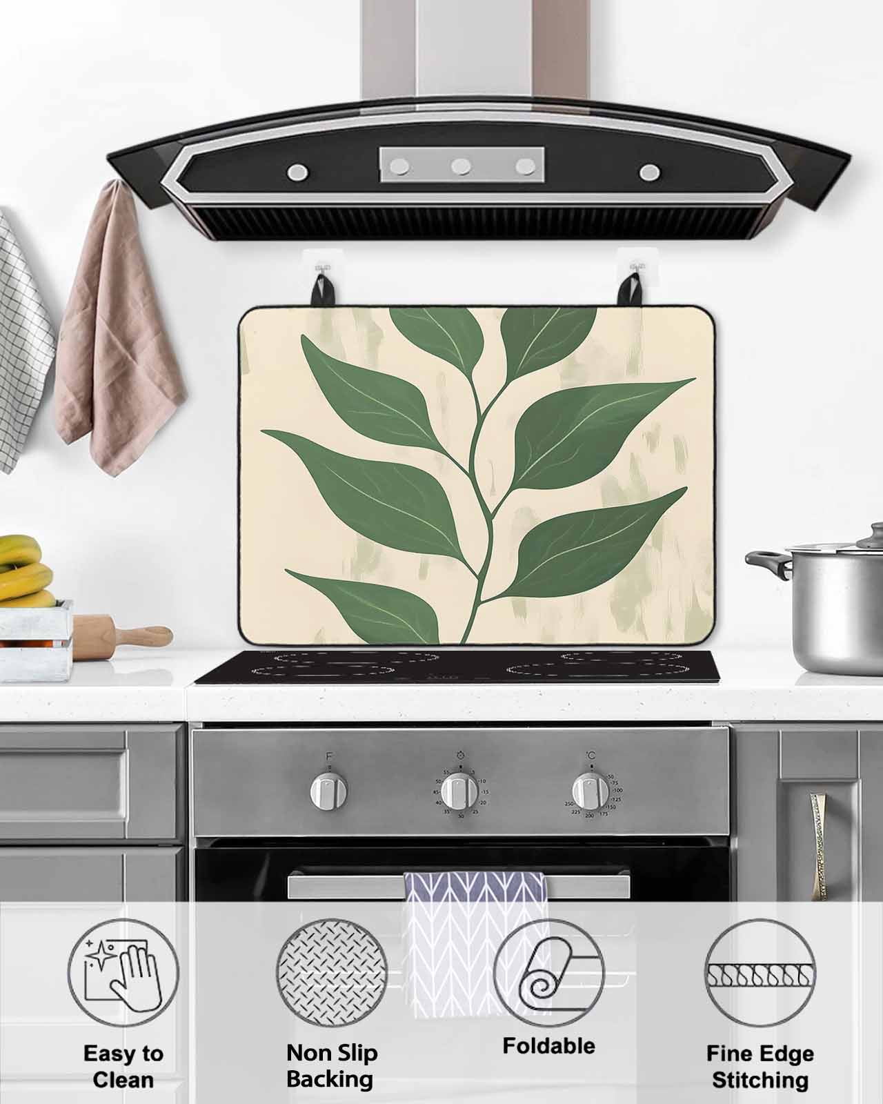 nqOlkjepod Large Induction Cooktop Protector Mat 24"x21", Green Botanical Stove Top Covers for Electric Stove, Tropical Leaves Vintage Decorative Stove Burner Cover Mats, Glass Top Stove Cover