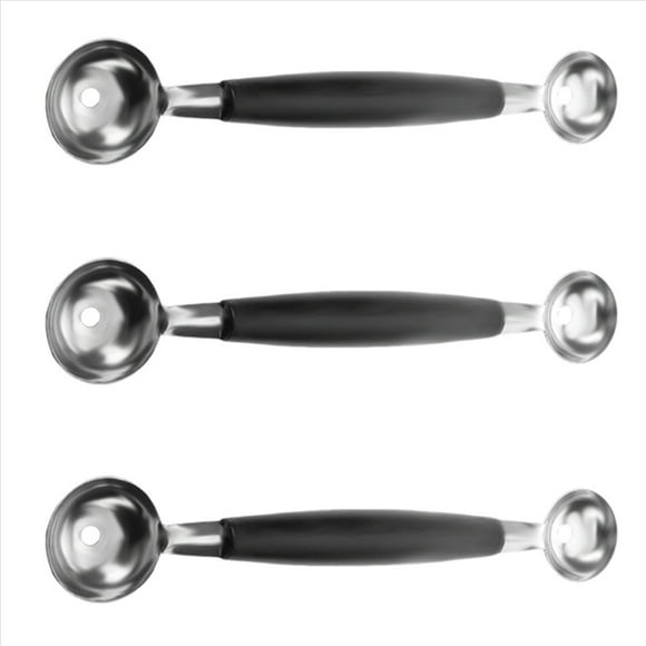 3X Double Ended Headed Fruit Icecream Ball Spoon Melon Baller Parisienne Scoop 30mm,3 x double melon baller,silver & black