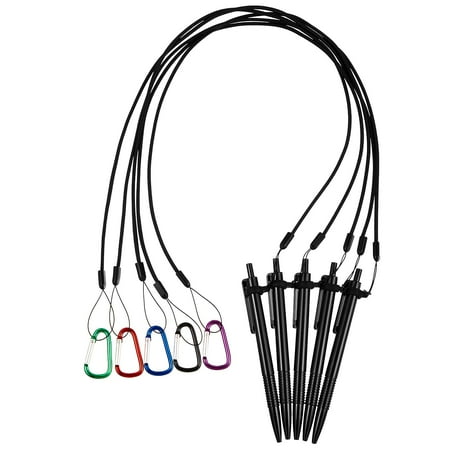 Lewtemi 5 Sets 24 Inch Pen Leash Lanyard Holder Pen Silicone Ring Buckle for Office Supplies Clipboard (Black)