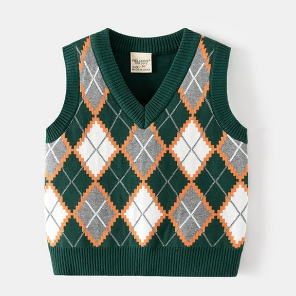JIAYUE Unisex Vests For Kid Plaid Sleeveless V-Neck Pull On Snug Warmth For Kids Cold Weather Soft Comfy Base Layering