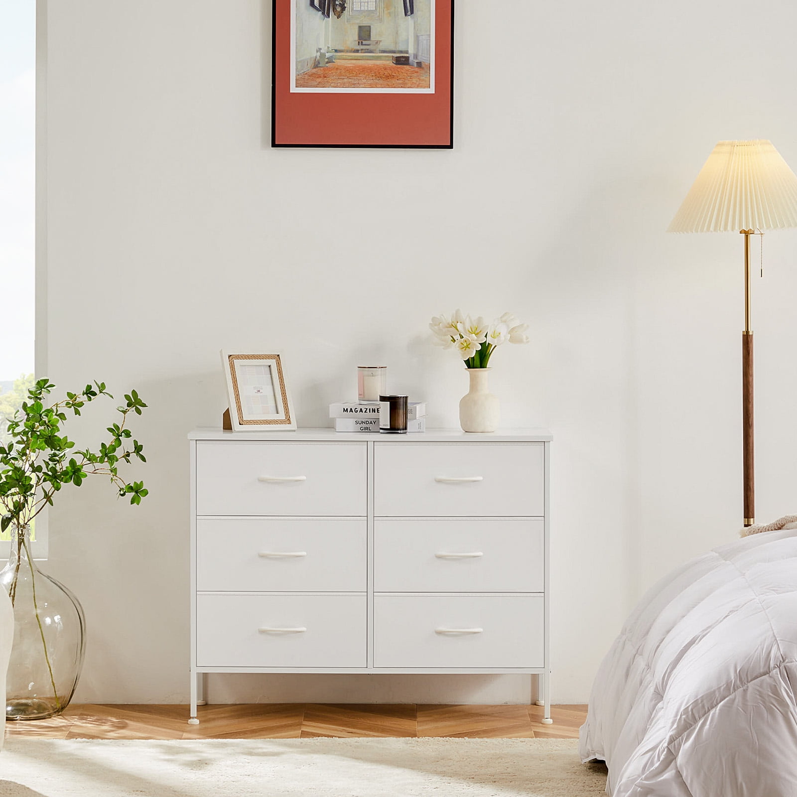 Yangming 6 Drawer Fabric Dresser for Bedroom, Chest of Drawer Organizer Storage Cabinet for Closet, Entryway, White  Shop  Black Friday Deals for 2024!  (图2)