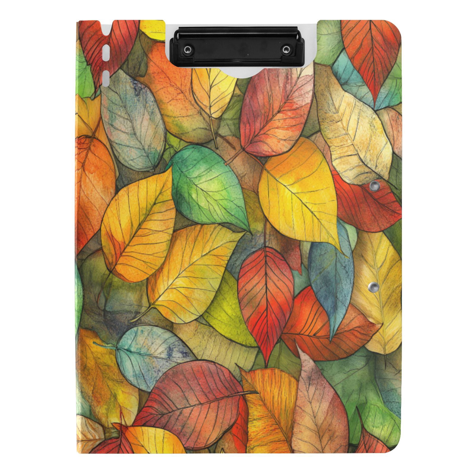 FORMRS A4 Clipboard Folder with Pen Holder Horizontal Foldable School Office Binder, Retro Autumn Leaves