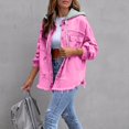 thumbnail image 5 of Women’s Distressed Denim Jacket with Detachable Hood, Casual Button Down Long Sleeve Jean Coat, Frayed Hem Distressed Retro Outerwear, Hot Pink S, 5 of 5