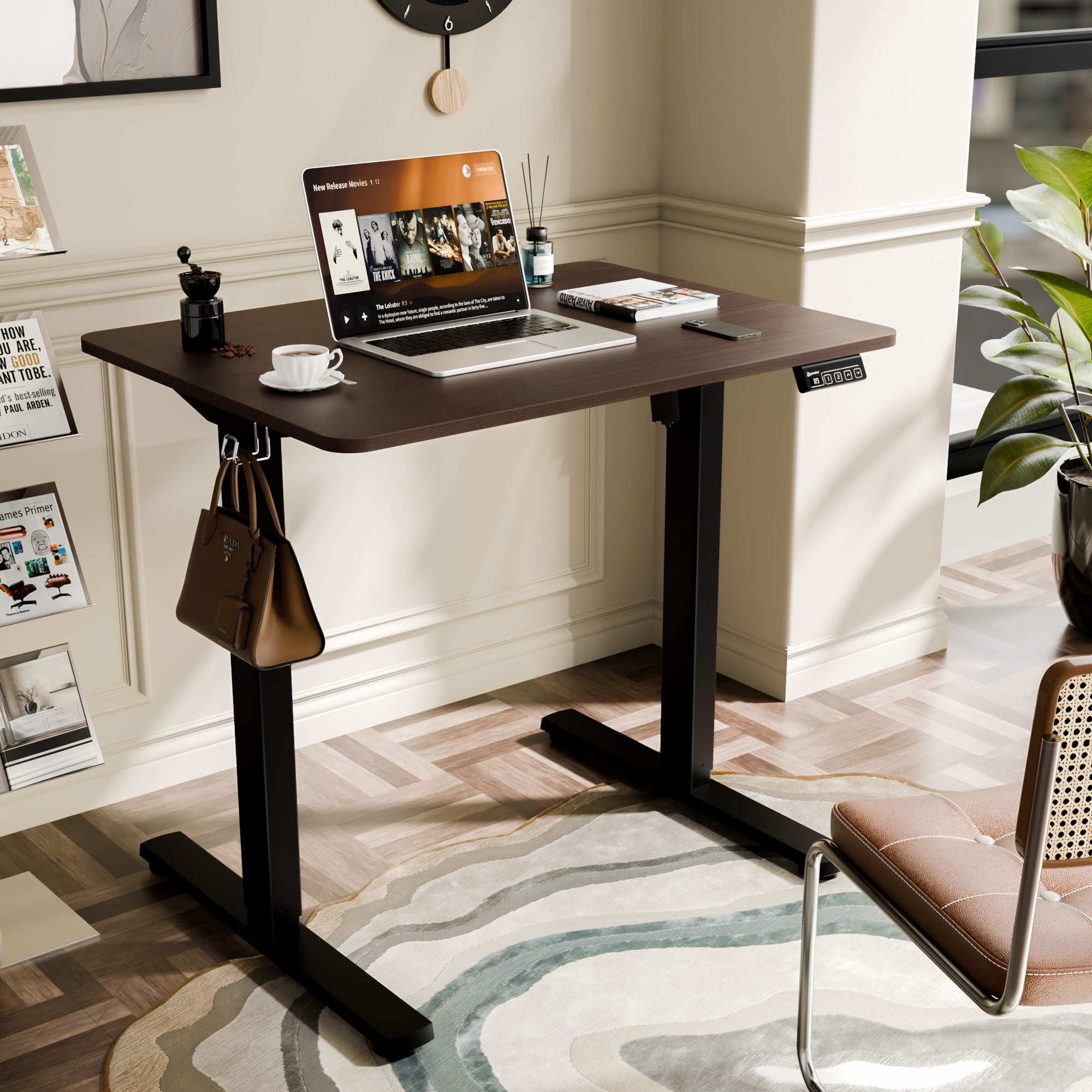 Ergomaker Electric Standing Desk，Height Adjustable Desk with Splice Board，Child Lock & Memory Function，32 x 23.6 inches，Walnut
