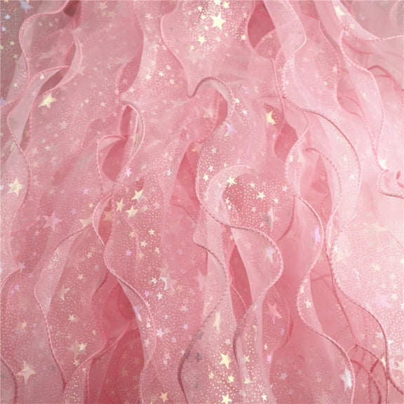 16.4 Ft Sequined Yarn Ribbon for DIY Hair Accessories and Christmas Crafts, Transparent Sparkle Ribbon for Holiday Decorations(Pink)