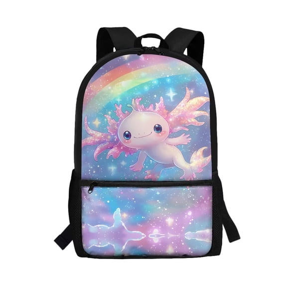 Uorisanigo Kids Rainbow Axolotl Backpack School for Girls Boys 6-12 Year, Lightweight Casual Basic Bookbag with Adjustable Padded Straps for School, Travel & Sports
