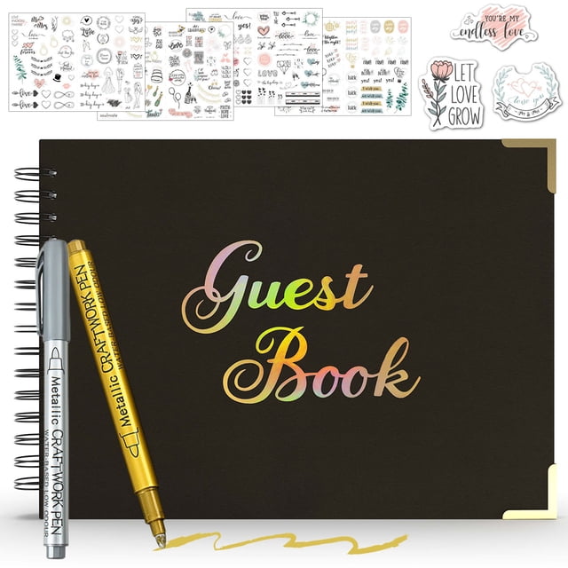 Guest Book Wedding, Wedding Guest Book With Black Rainbow Gold Title, 41 Double Pages, 31 X 21 Cm Guest Books For Wedding, Guest Book Wedding