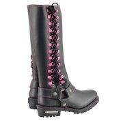 Milwaukee Leather Women's Black 14-inch Leather Harness Motorcycle Boots with Fuchsia Accent Lacing MBL9367 10