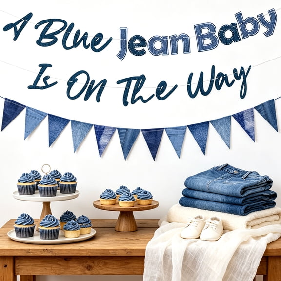 Blue Jean Theme Banner Set - Vintage Casual Celebration Decor for Indoor Party Gatherings