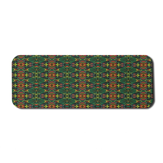 Abstract Computer Mouse Pad, Repetitive Antique Surreal Geometric Flowers Colorful Arrangement, Rectangle Non-Slip Rubber Mousepad Large, 31" x 12", Forest Green and Multicolor, by Ambesonne