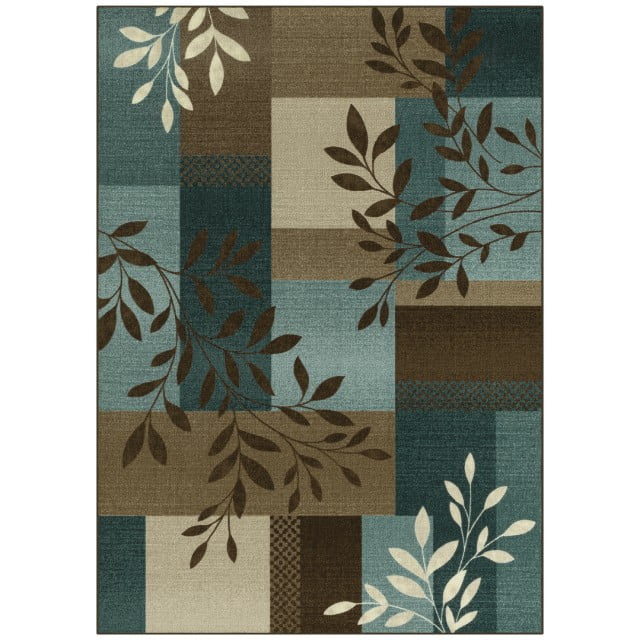 Mainstays Leaf Block Traditional Area Rug, BlueBrown, 5'x7' Walmart