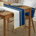 thumbnail image 2 of Table Runner Dresser Scarves 108 Inch Long, Blue White Block and Gold Yellow Lines Linen Dining Table Runners Modern Minimalist Art Tabletop Scarf for Wedding Holiday Party Kitchen, 2 of 7