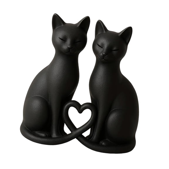 7829 Cute 3D Printed Black Cats Couple Figurine With Heart Design For Tabletop Bookshelf And Bedroom Decoration Wedding Gift
