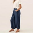 thumbnail image 5 of Miluxas Ladies' Trendy Wide Leg Lantern Pants with Pockets Solid Smoked High Waist Loose Fit Trousers Summer Outfits Boho Beach Wear Navy, 5 of 8