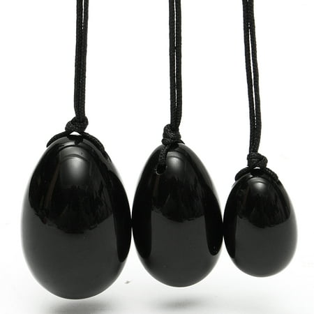 Aimeeli 3Pcs Black Natural Drilled Black Obsidian Yoni Eggs Gemstone for Muscle