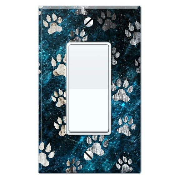 WIRESTER 1-Gang Decorator Light Switch Plate/Wall Plate Cover, Silver Dog Paws