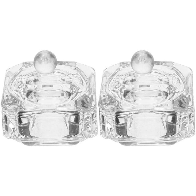 2Pcs Professional Manicure Cup Decorative Nail Art Cup Glass Clear Dish with Lid Manicure Accessory