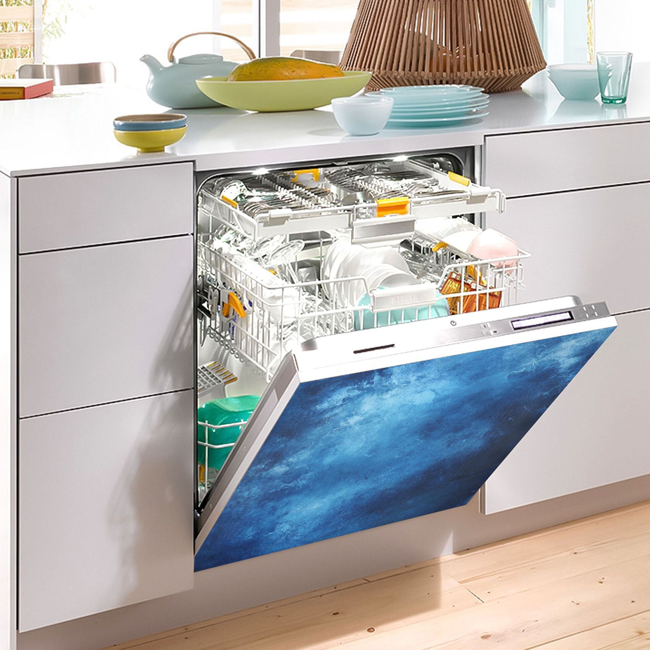 Dishwasher Magnetic Sticker 23x26 Inch Refrigerator Magnetic Sticker Washing Machine Magnetic Sticker Kitchen Panel Magnetic Sticker Home Decor Dark Blue Oil Painting