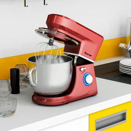 Costway - Tilt-Head Stand Mixer 7.5 Qt 6 Speed 660W with Dough Hook, Whisk & Beater - Red