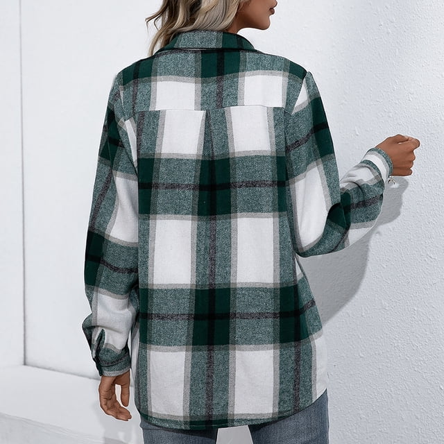 Prendas de abrigo de manga larga chaqueta a cuadros cuello vuelto suelto amigable con la piel elegante para mujeres para el trabajo de la vida diaria ANGGREK Otros