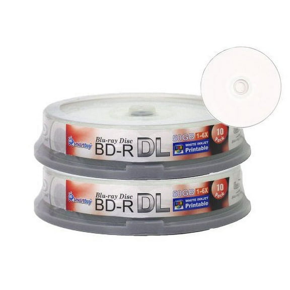 Smart Buy 20-disc 50GB 6x Blu-Ray BD-R DL Dual Layer White Inkjet Hub Printable Blank Data Video Recordable Media