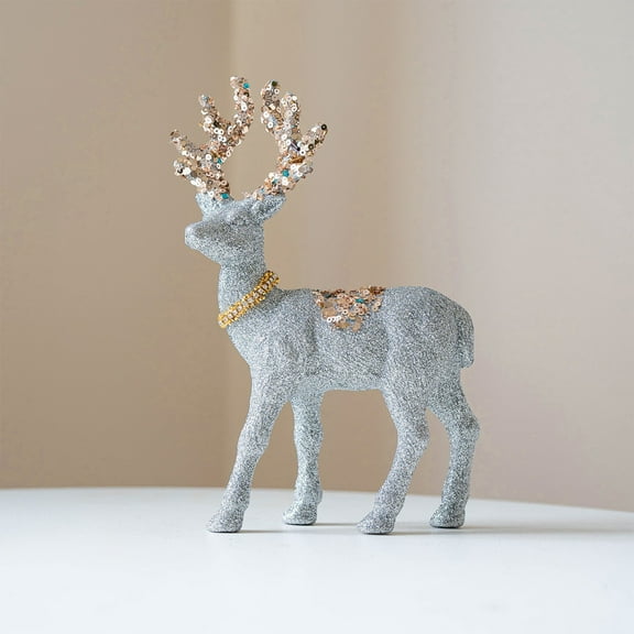 PONPRNGY Glittering Christmas Reindeer Figurines Decoration Acrylic Deer Decor Christmas Holiday Reindeer Figurine Statues with Red Berries Bow Home Xmas Decor Holiday Party Supplies