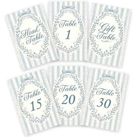 32 Pcs Wedding Table Numbers Cards 1-30 Blue White Strip Double Sided Wedding Table Numbers Signs with Head and Gift Table Card Party Multi-color