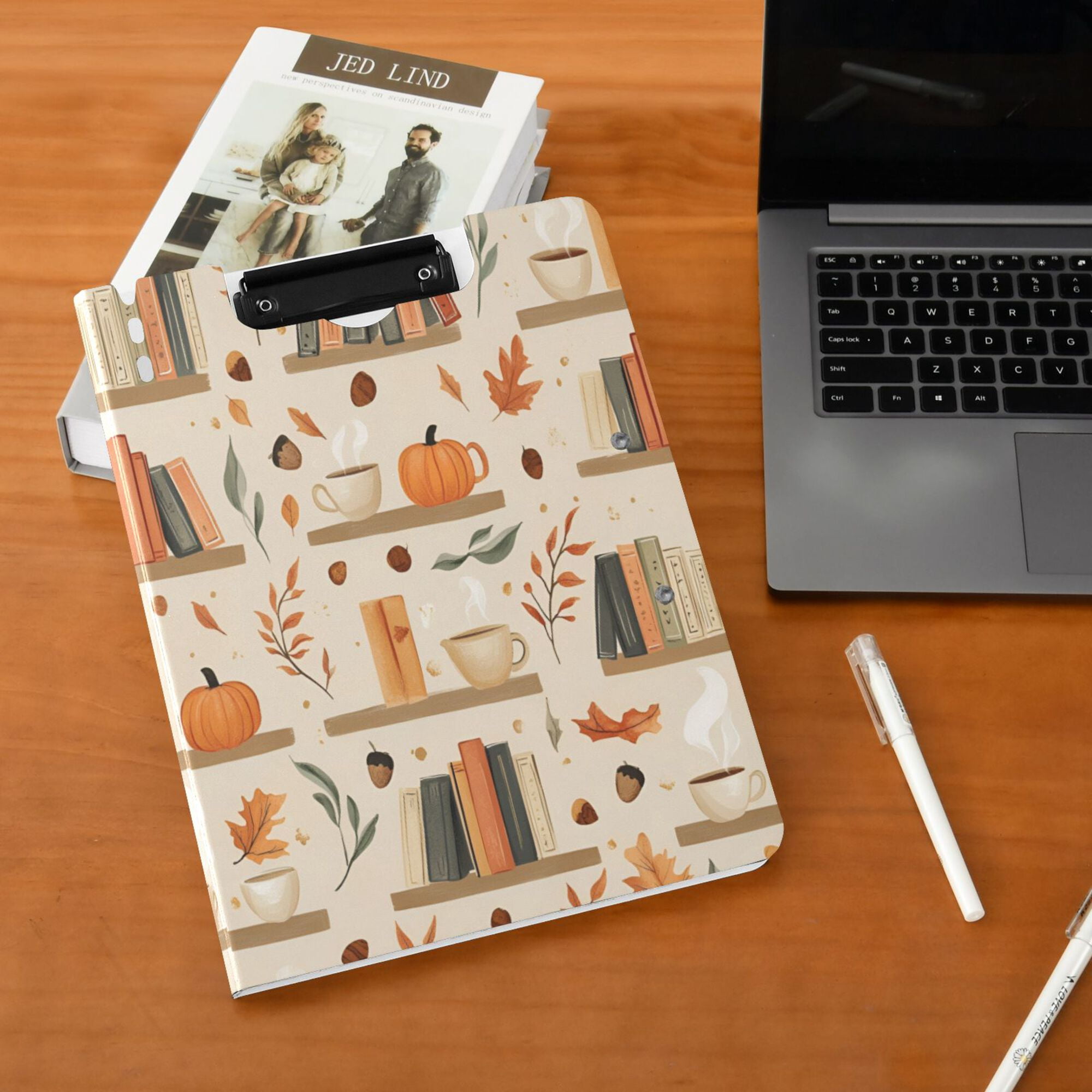 FORMRS A4 Clipboard Folder with Pen Holder Horizontal Foldable School Office Binder, Fall Book Shelf