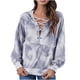 thumbnail image 1 of Suéter con capucha y bolsillo teñido anudado con cuello en V de moda informal para mujer Fridja ghj987+3193, 1 of 4