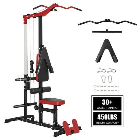 Mikolo Lat Pull Down Machine, Cable Crossover Machine, Wall Mounted Pulley Tower with AB Crunch Harness, Lat Pulldown Cable Training for Home Gym Fitness Equipment