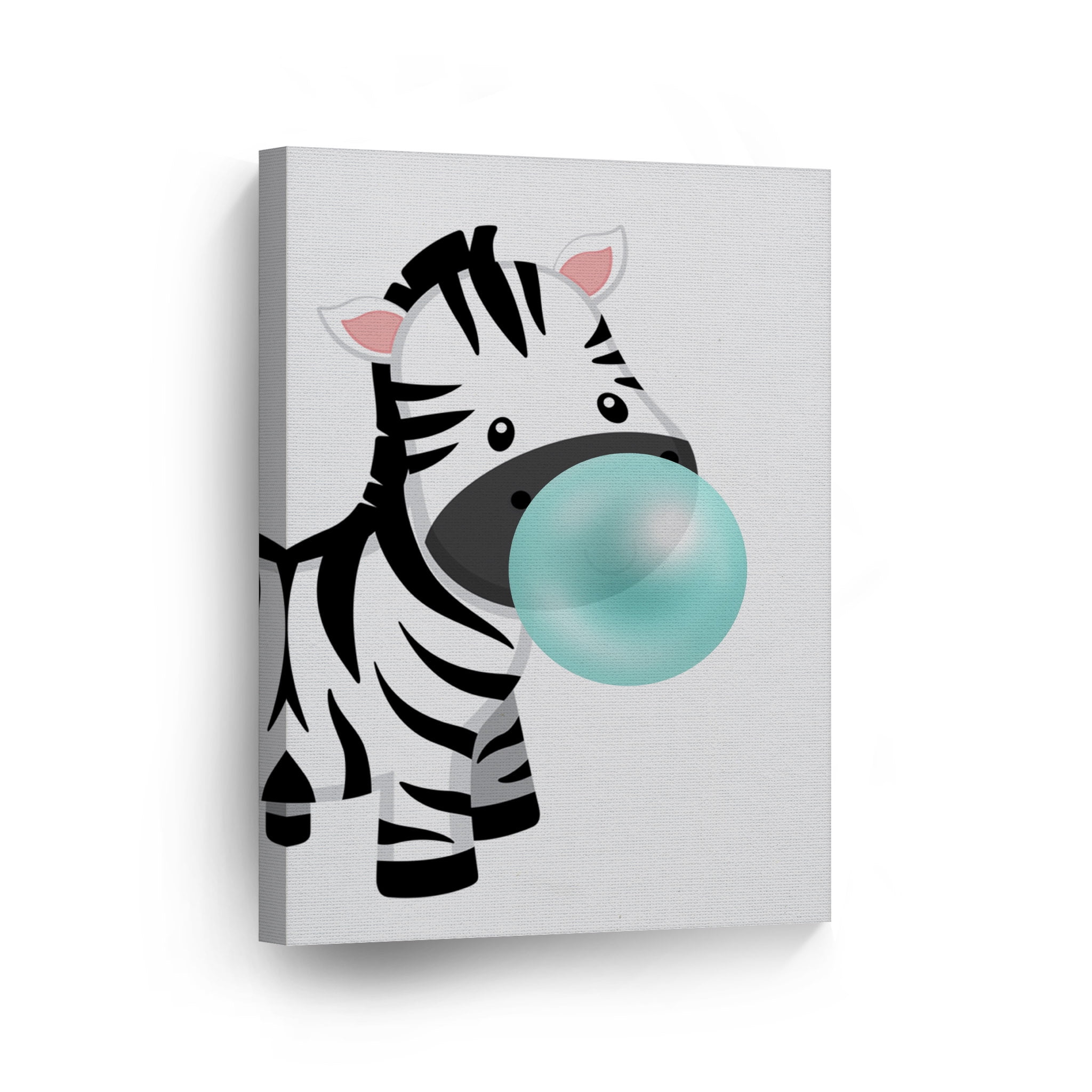Smile Art Design Cute Zebra Animal Bubble Gum Art Teal Blue Chewing Gum  CANVAS PRINT Black and White Wall Art Home Pop Art Living Room Kids Room  Decor Nursery Ready to Hang Made in USA 36x24