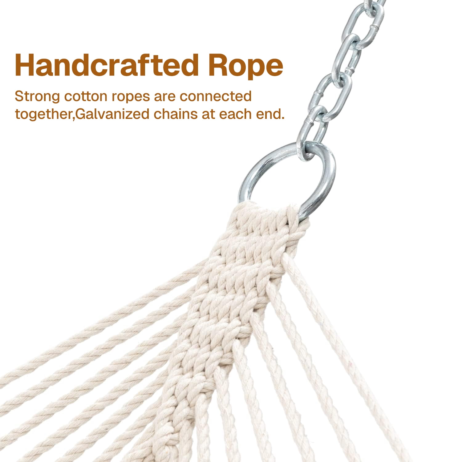 BN-LINK Cotton Rope Hammock,Handwoven Hammock with Hardwood Spreader Bars,Double Hammock for Outdoor Backyard Patio Poolside,330lbs Weight Capacity, Natural
