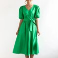 thumbnail image 1 of Robes d'Été Grande Taille pour Femmes 2024 Manches Courtes Couleur Unie Col en V Robe Longue Douce Confortable Économisez jusqu'à 65 %!, 1 of 8
