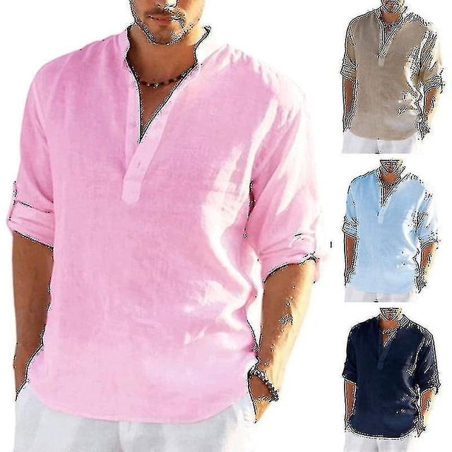 Camisa de lino de manga larga para hombre, camisa informal de algodón y lino, Top S-5xl, nuevo envío gratis