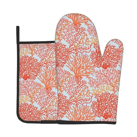 

Gaeub Corals Print Oven Mitts and Pot Holders Sets of 2 Heat Resistant Pad Cooking Gloves for Baking BBQ Home Decor