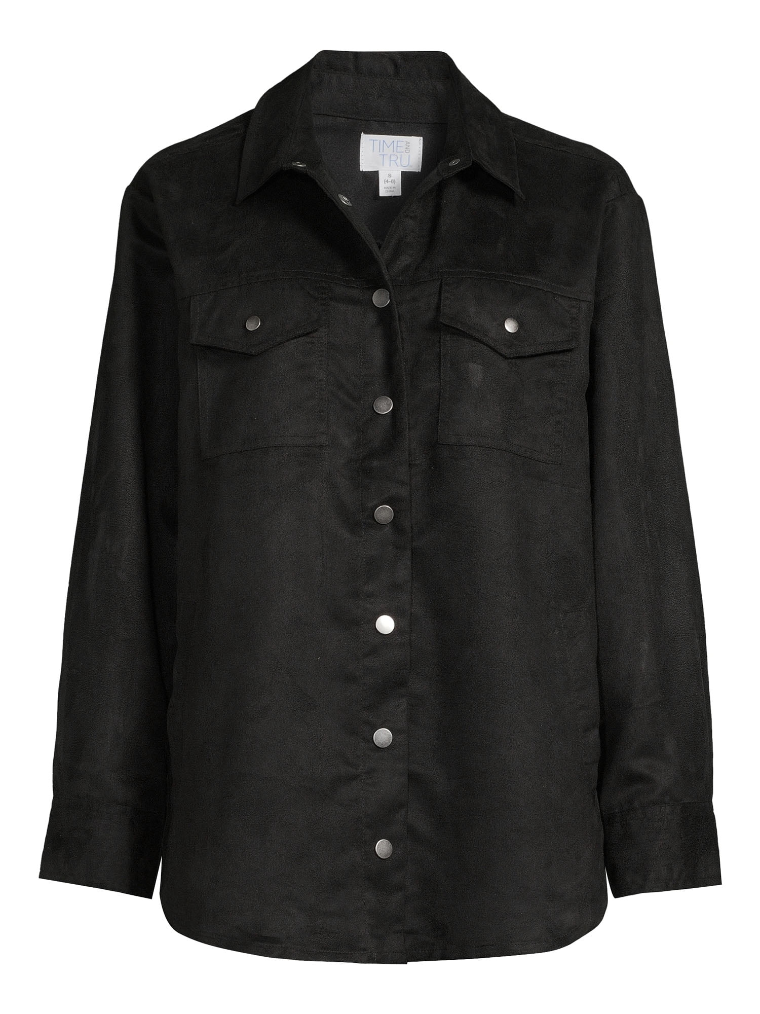 Time and Tru Women's Faux Suede Shacket with Snaps, Sizes XS-XXXL