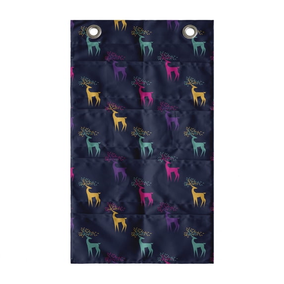 Deer Hunting Hanging Pocket Organizer, Rhythmic Abstract Antler Interpretation Woodland Creatures in Rainbow Colors, Printed Polyester Storage Bag with Pockets, 21" x 31", Multicolor