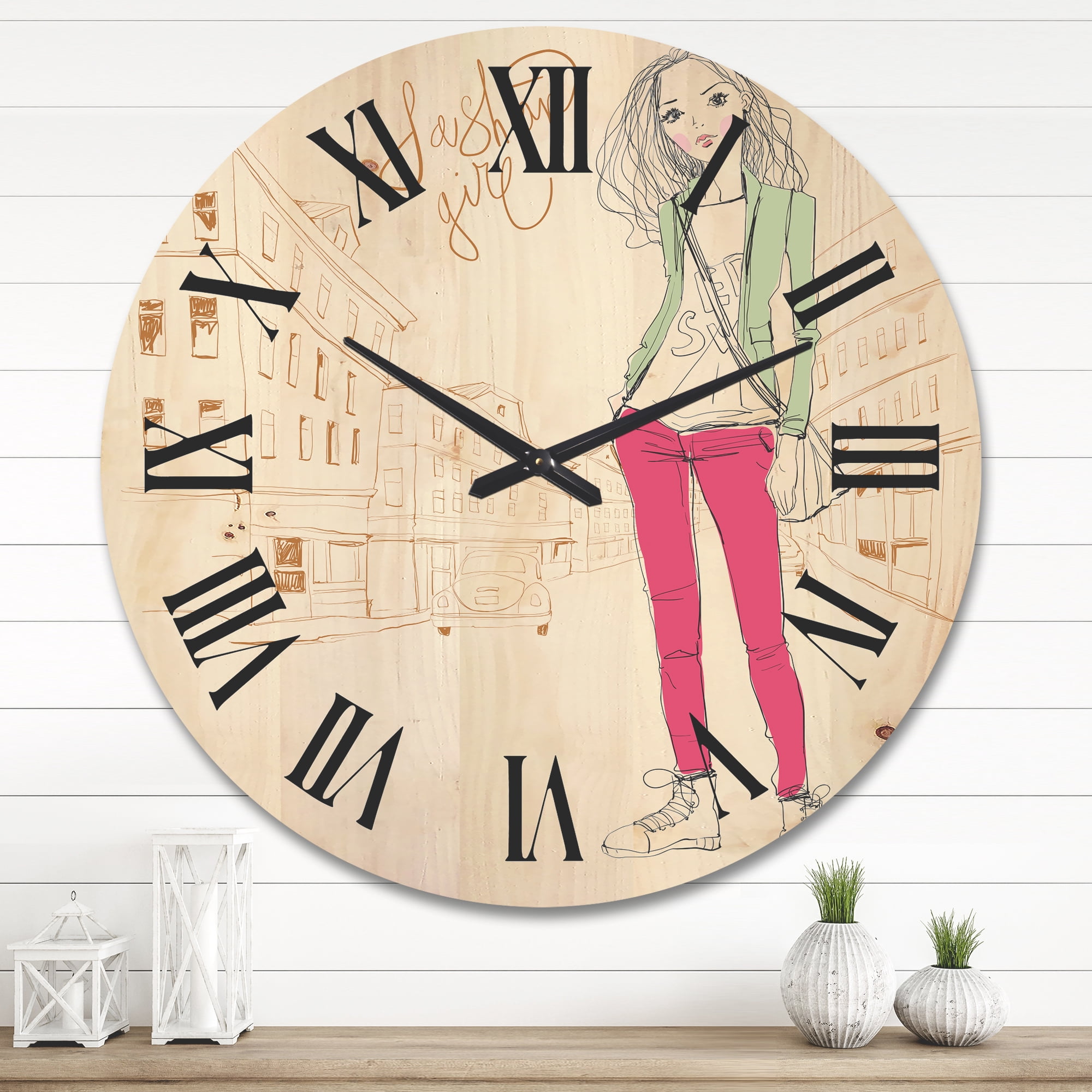 Designart 'Trendy Fashion Woman II' Children's Art Wood Wall Clock