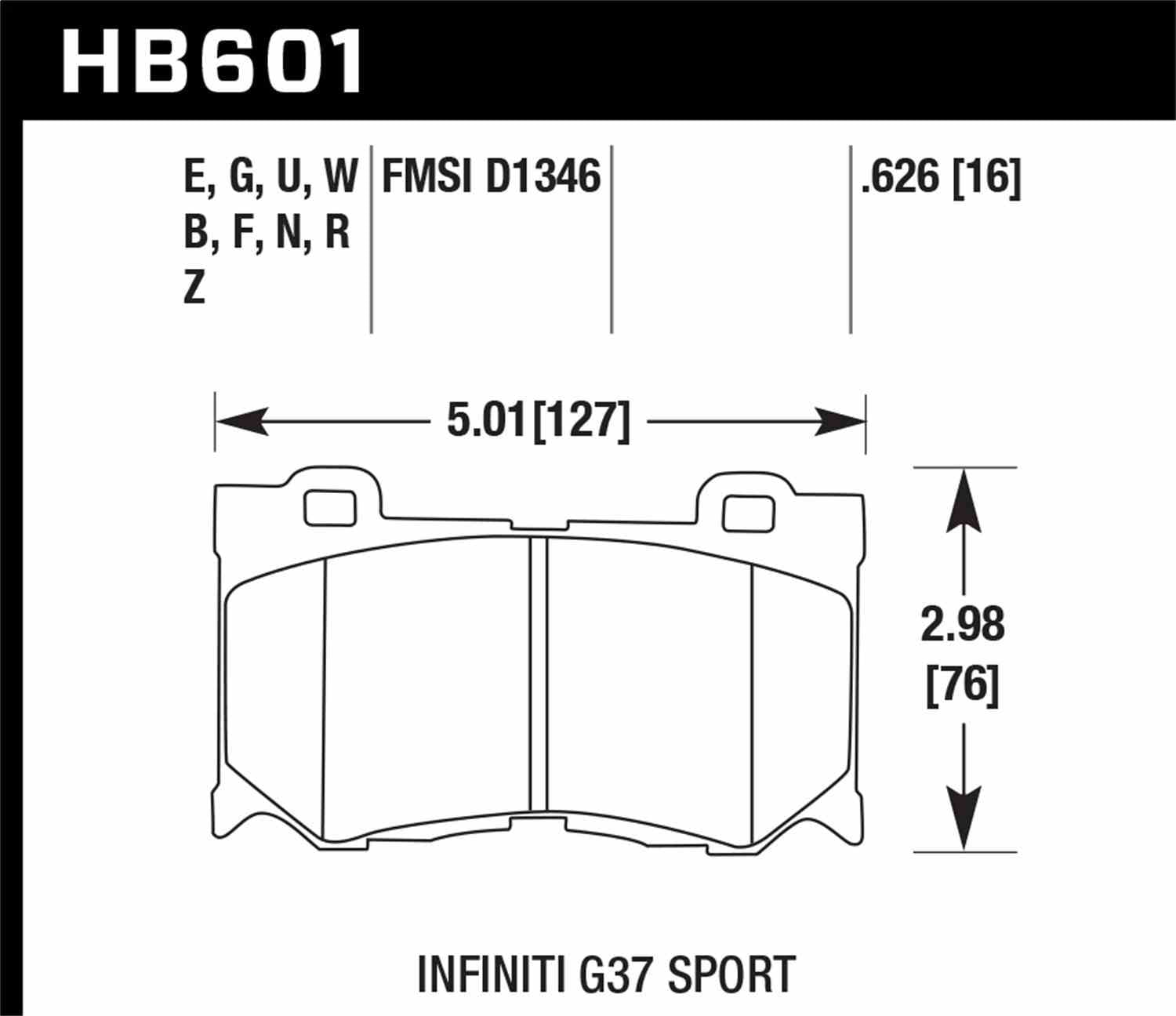 Hawk Performance HB601Z.626 Brake Pads - Performance Ceramic Compound - Front - Set of 4 Fits select: 2008-2010,2013 INFINITI G37