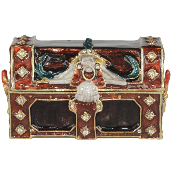 Rectangle Antique Gold Metal Treasure Chest Skull Jewelry Trinket Box Collectible Figurines