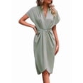 thumbnail image 2 of Women'S V Neck Elegant Dress Irregular Sleeve Solid Color Bodycon Midi Cocktail Gown Light Green XL, 2 of 9
