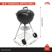 Megamaster 18 Portable Charcoal Barbecue Grill with Adjustable Air Vent, Storage Rack, 245 SQ. In Cooking Area, 2 Wheel Transport BBQ Grill for Camping, Outdoor Cooking, Patios, and More - 810-KY003