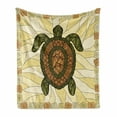 thumbnail image 1 of Turtle Soft Flannel Fleece Throw Blanket, Turtle Zentangle on Yellow Background Spiral Forms Bohemian Artwork, Cozy Plush for Indoor and Outdoor Use, 70" x 90", Yellow Green Brown, by Ambesonne, 1 of 6