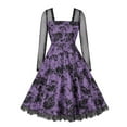 thumbnail image 2 of PENGXIANG Halloween une Ligne Robe Résille Robe à Manches Longues Imprimé Rose Femmes, 2 of 6