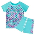 thumbnail image 2 of Girls Rash Guard 2-Piece Swimwear Fish Scale Pattern Swimwear Upf 50+ Uv for 4-12Y, 2 of 6